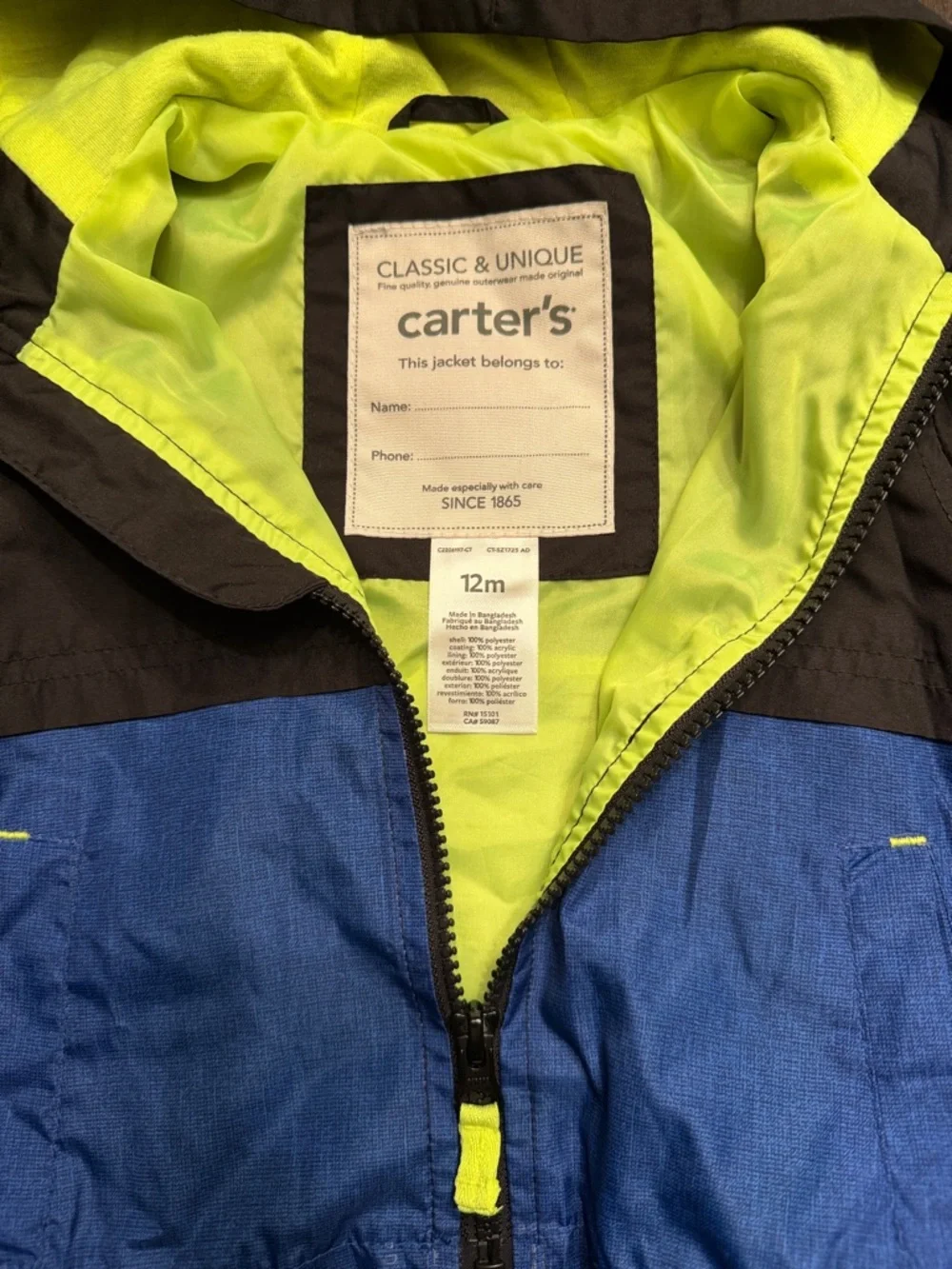 Carter's Hooded Colorblock Windbreaker Jacket Blue Black 12M